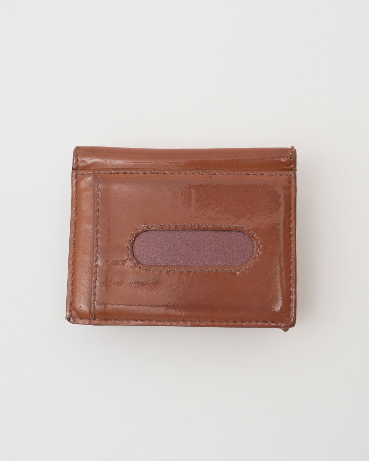 2000s MIU MIU Brown Patent Leather Bow Card Case w/Box