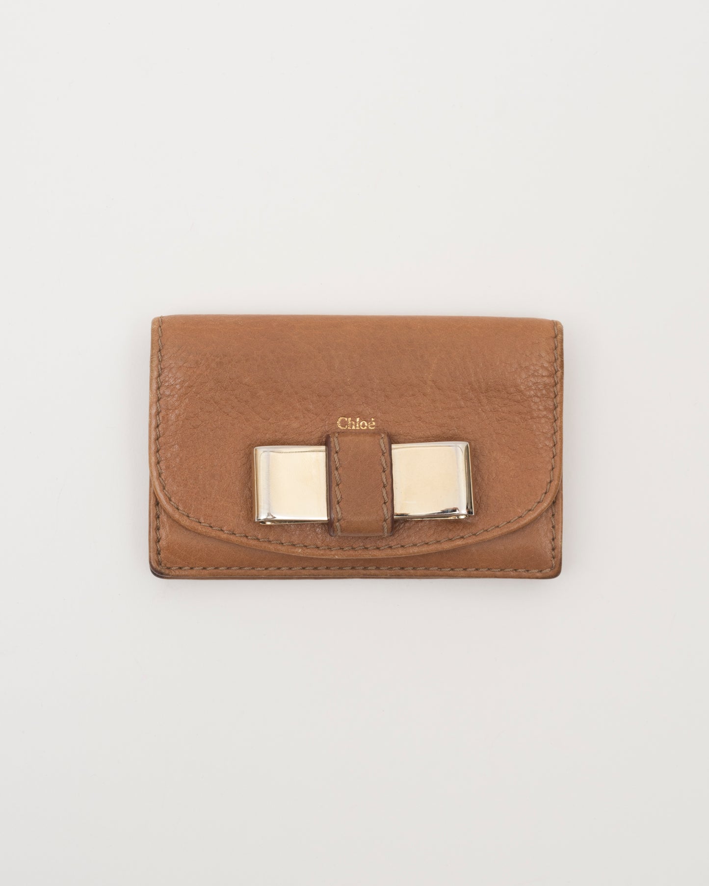 2000s CHLOE Bow Light Brown Leather Card Case
