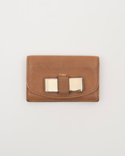 2000s CHLOE Bow Light Brown Leather Card Case
