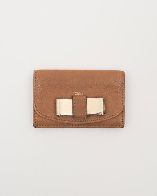2000s CHLOE Bow Light Brown Leather Card Case