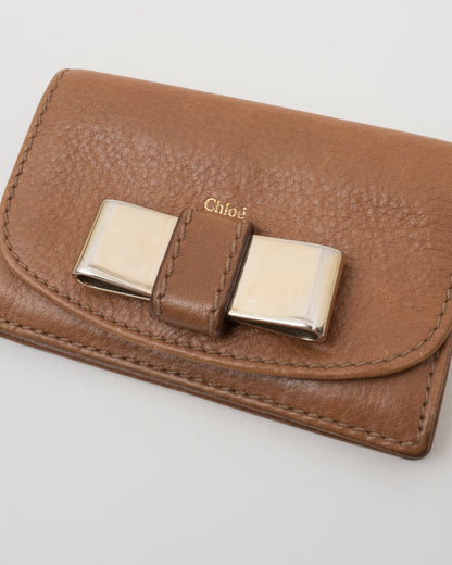 2000s CHLOE Bow Light Brown Leather Card Case