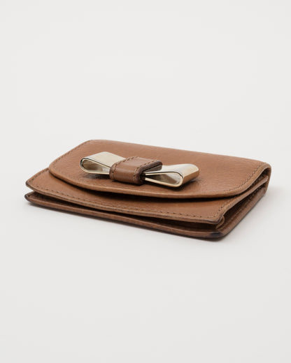 2000s CHLOE Bow Light Brown Leather Card Case