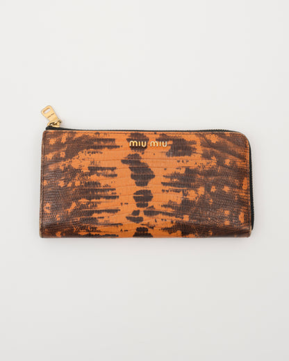 2000s MIU MIU Croc-Embossed Orange Wallet