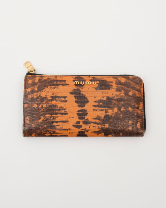 2000s MIU MIU Croc-Embossed Orange Wallet