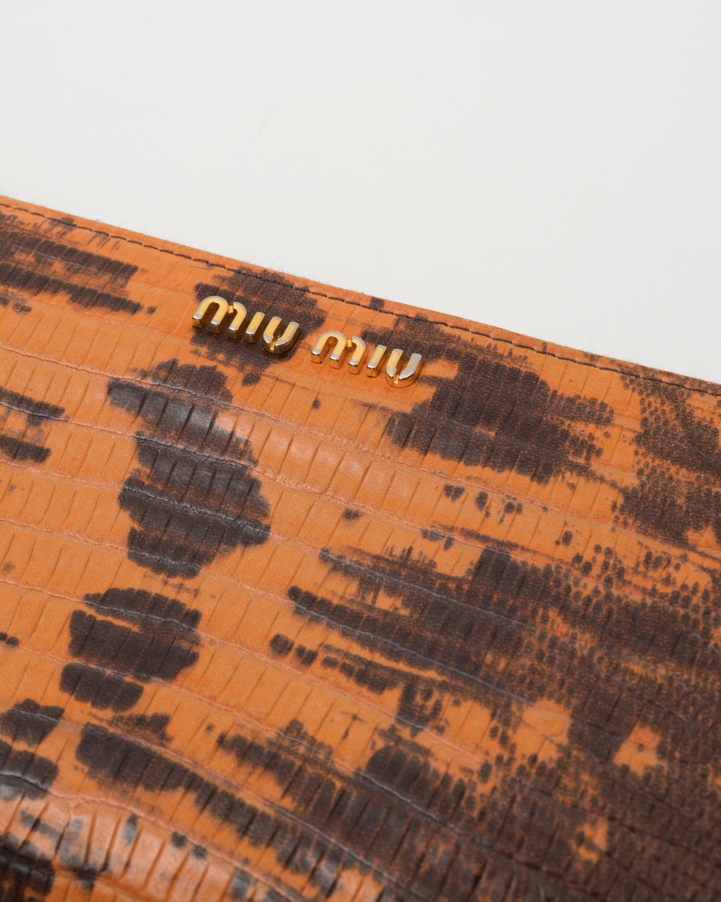 2000s MIU MIU Croc-Embossed Orange Wallet