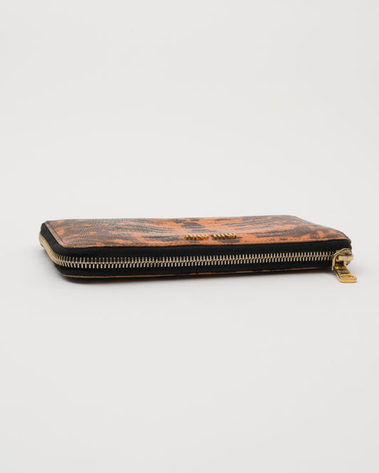 2000s MIU MIU Croc-Embossed Orange Wallet