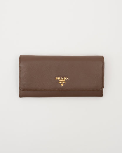 2000s PRADA Brown Saffiano Leather Wallet