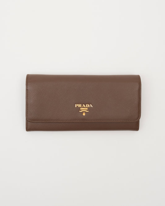 2000s PRADA Brown Saffiano Leather Wallet
