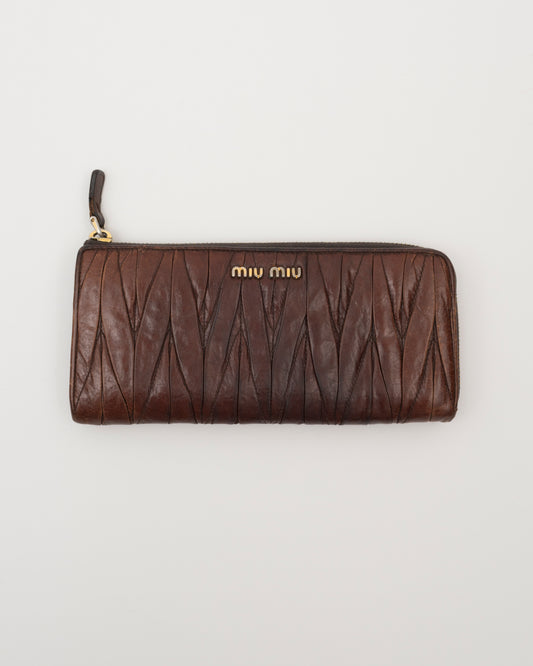 2000s MIU MIU Brown Matelasse Wallet