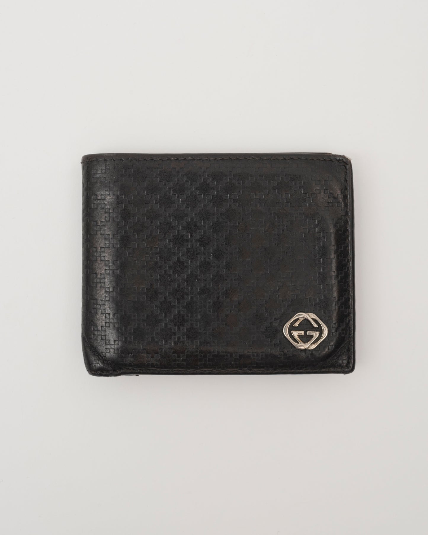 90s GUCCI Men's Black Leather Diamond Pattern Wallet