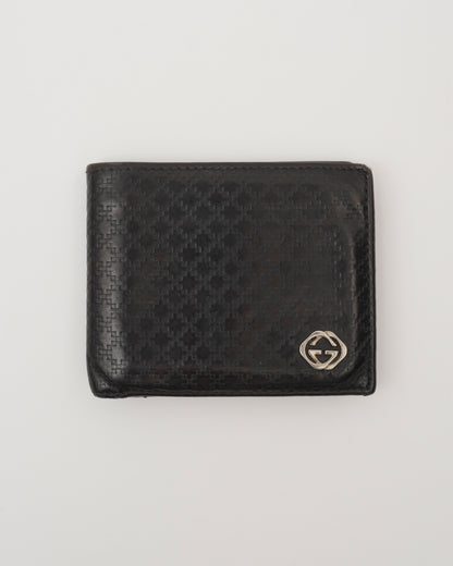 90s GUCCI Men's Black Leather Diamond Pattern Wallet