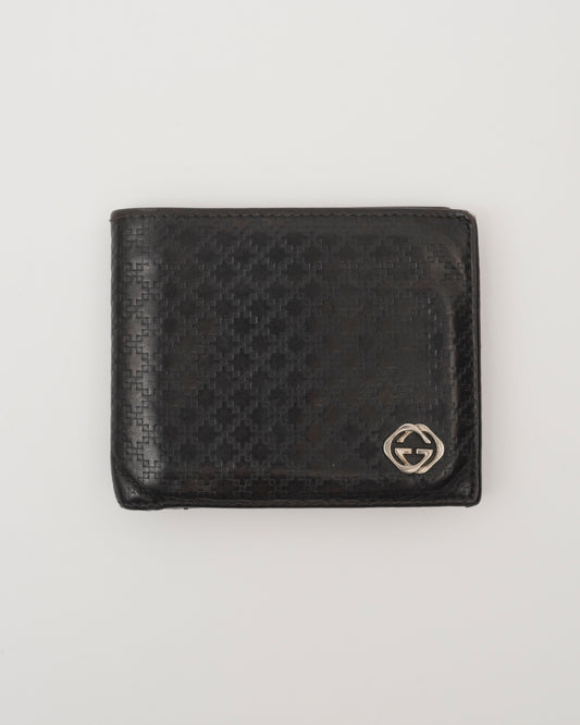 90s GUCCI Men's Black Leather Diamond Pattern Wallet