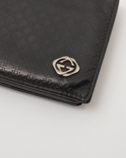 90s GUCCI Men's Black Leather Diamond Pattern Wallet