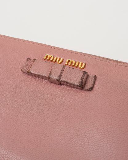 2000s MIU MIU Pink Leather Bow Long Wallet