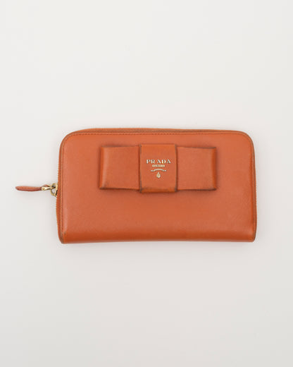 2000s PRADA Papaya Bow Long Wallet
