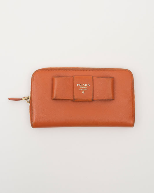 2000s PRADA Papaya Bow Long Wallet
