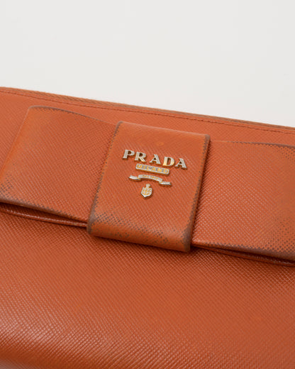 2000s PRADA Papaya Bow Long Wallet