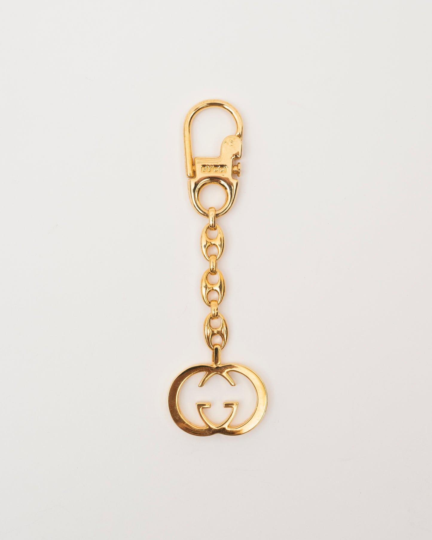 70s/80s GUCCI Gold GG Interlocking Keychain w/Box