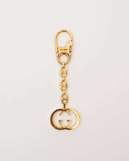 70s/80s GUCCI Gold GG Interlocking Keychain w/Box