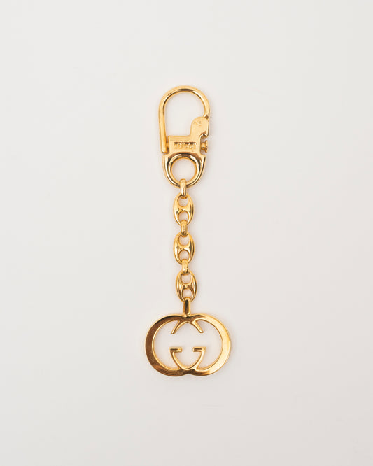 70s/80s GUCCI Gold GG Interlocking Keychain w/Box