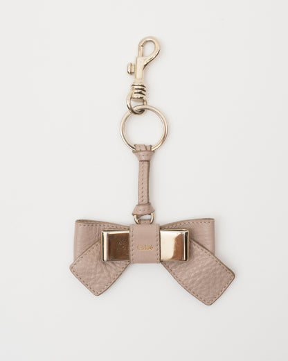 2000s CHLOE Taupe Bow Leather Key/Bag Charm