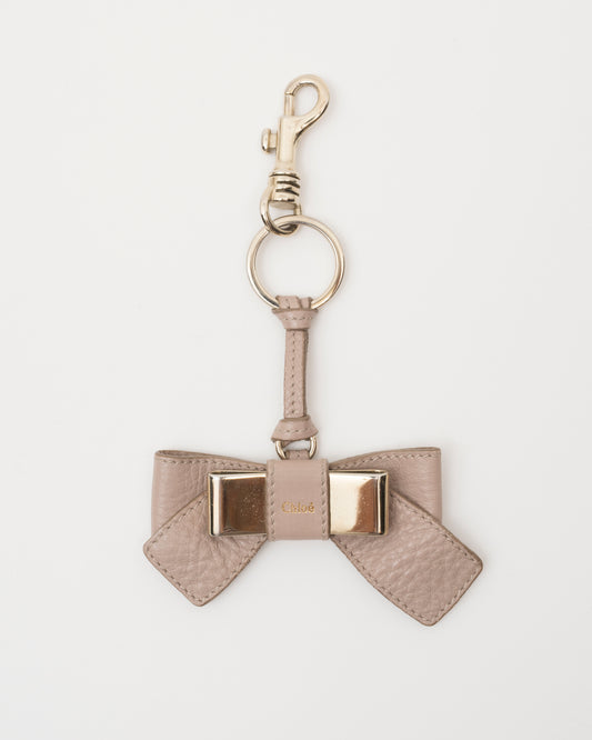 2000s CHLOE Taupe Bow Leather Key/Bag Charm