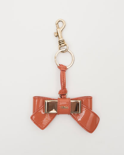 2000s CHLOE Coral Bow Patent Leather Key/Bag Charm w/Box