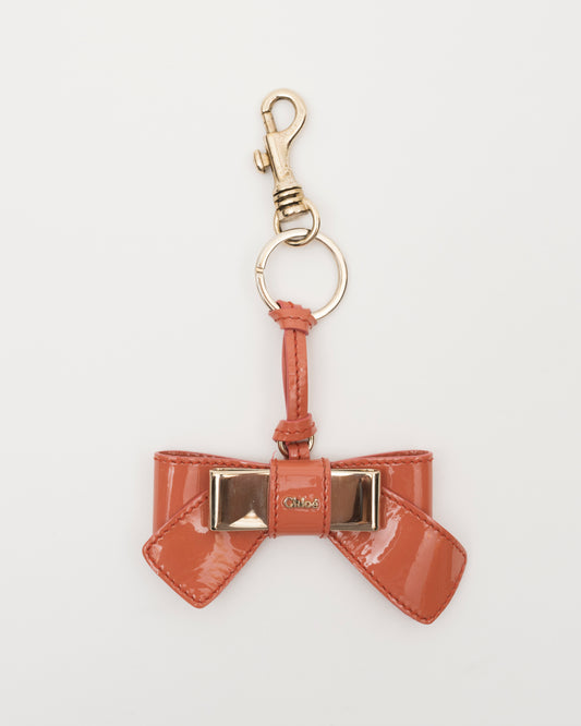 2000s CHLOE Coral Bow Patent Leather Key/Bag Charm w/Box