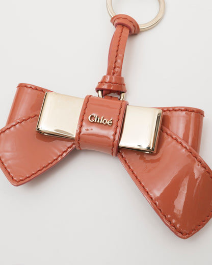 2000s CHLOE Coral Bow Patent Leather Key/Bag Charm w/Box
