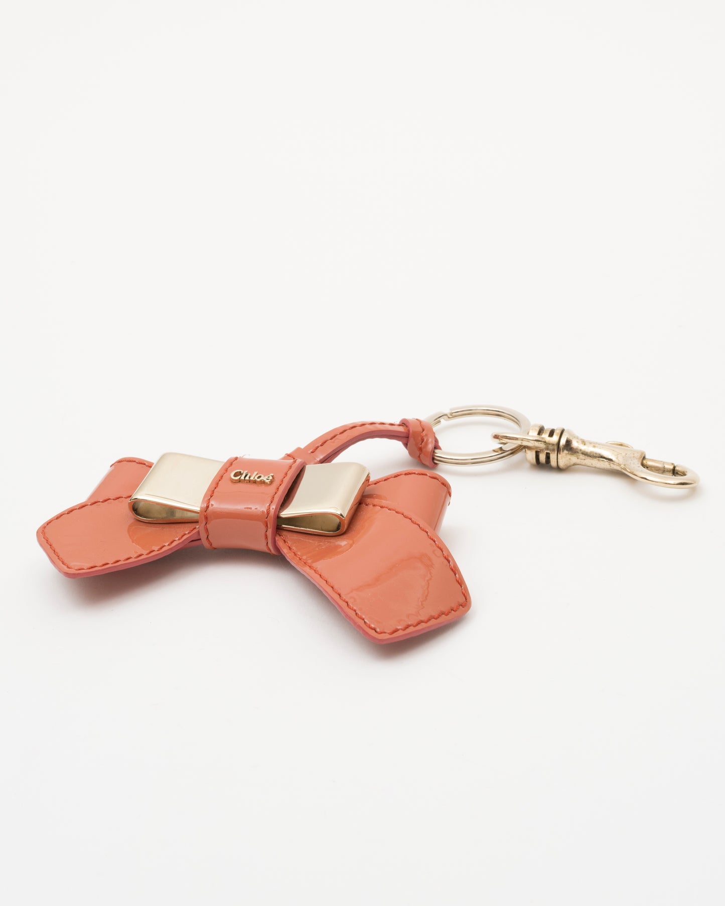 2000s CHLOE Coral Bow Patent Leather Key/Bag Charm w/Box