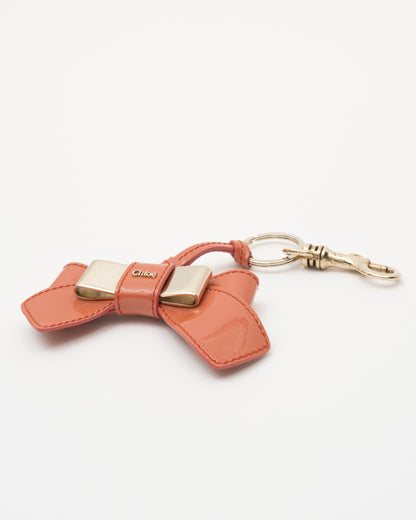 2000s CHLOE Coral Bow Patent Leather Key/Bag Charm w/Box