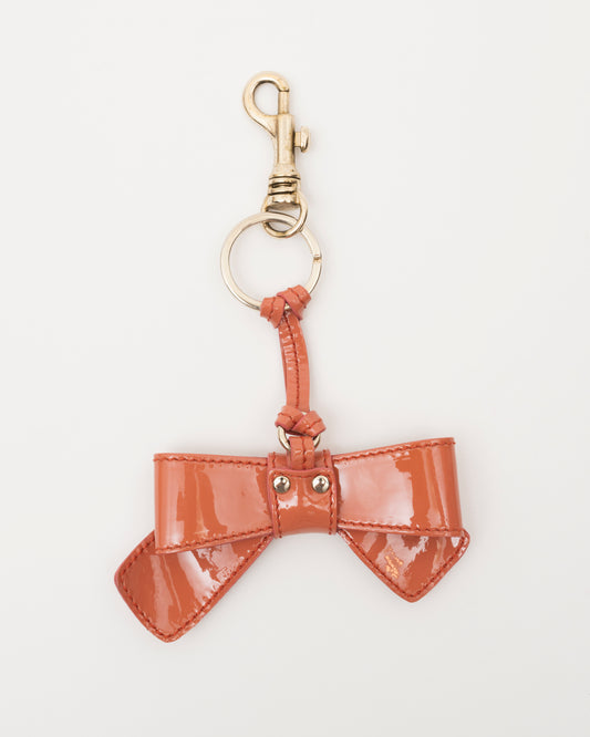 2000s CHLOE Coral Bow Patent Leather Key/Bag Charm w/Box