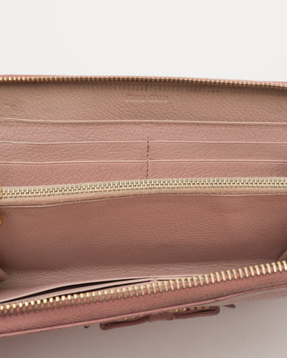 2000s MIU MIU Pink Leather Bow Long Wallet