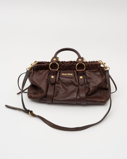 2000s MIU MIU Chocolate Brown Nappa Leather Gathered Bag