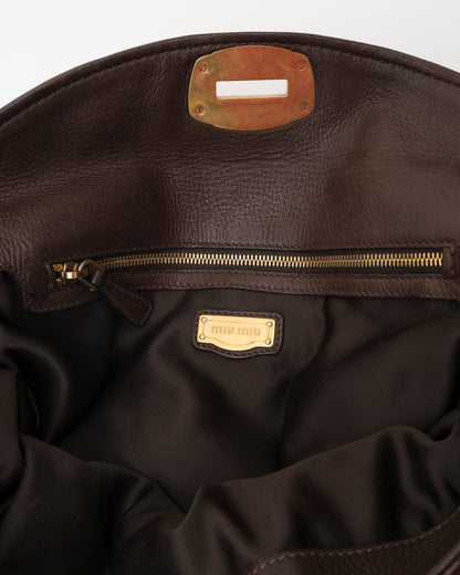 2000s MIU MIU Chocolate Brown Vitello Lux Turn-Lock Bag
