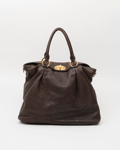 2000s MIU MIU Chocolate Brown Vitello Lux Turn-Lock Bag