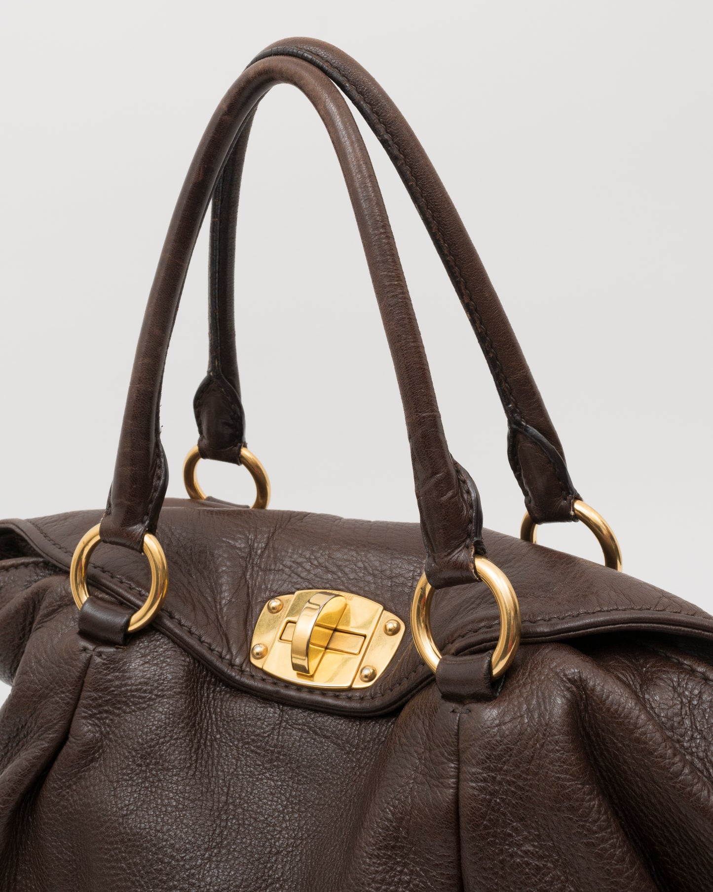 2000s MIU MIU Chocolate Brown Vitello Lux Turn-Lock Bag