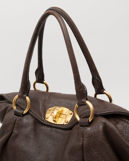 2000s MIU MIU Chocolate Brown Vitello Lux Turn-Lock Bag