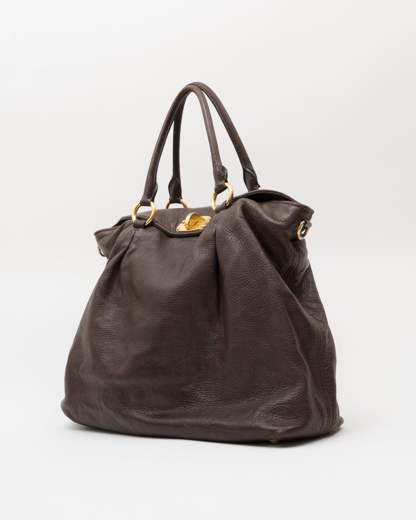 2000s MIU MIU Chocolate Brown Vitello Lux Turn-Lock Bag