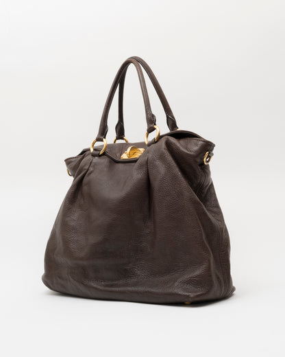 2000s MIU MIU Chocolate Brown Vitello Lux Turn-Lock Bag