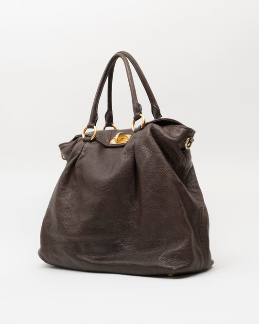 2000s MIU MIU Chocolate Brown Vitello Lux Turn-Lock Bag