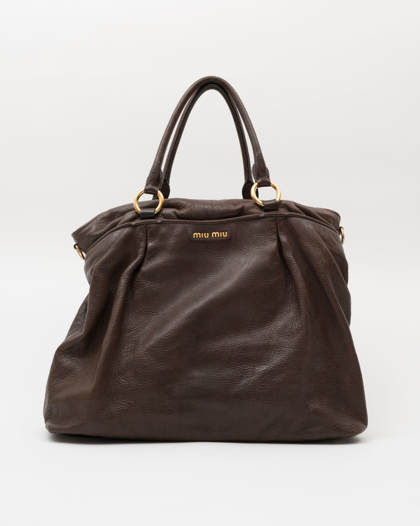 2000s MIU MIU Chocolate Brown Vitello Lux Turn-Lock Bag