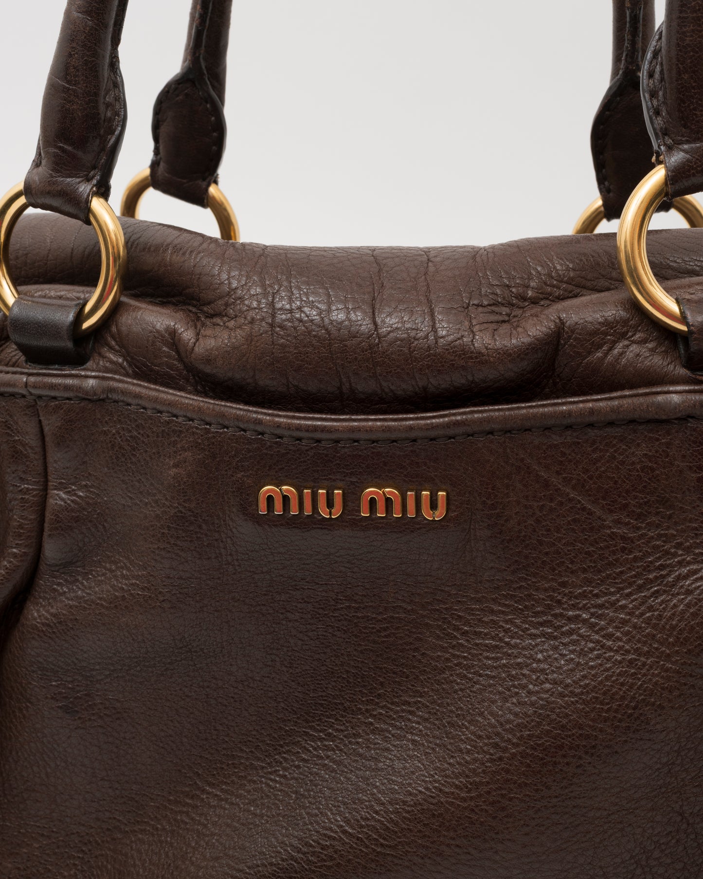 2000s MIU MIU Chocolate Brown Vitello Lux Turn-Lock Bag