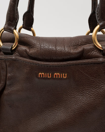 2000s MIU MIU Chocolate Brown Vitello Lux Turn-Lock Bag