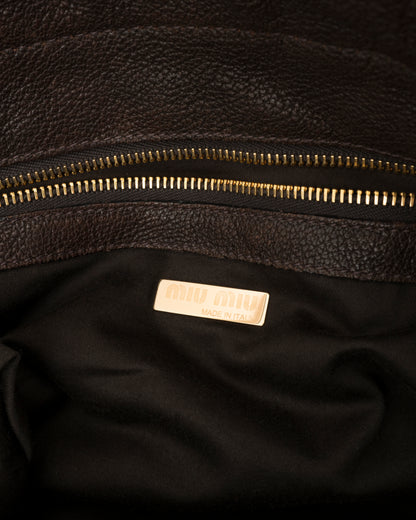 90s Rare MIU MIU Brown Wool & Leather Internal Kiss Lock Bag