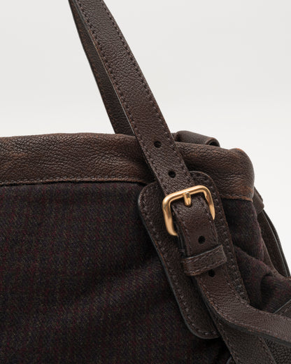 90s Rare MIU MIU Brown Wool & Leather Internal Kiss Lock Bag