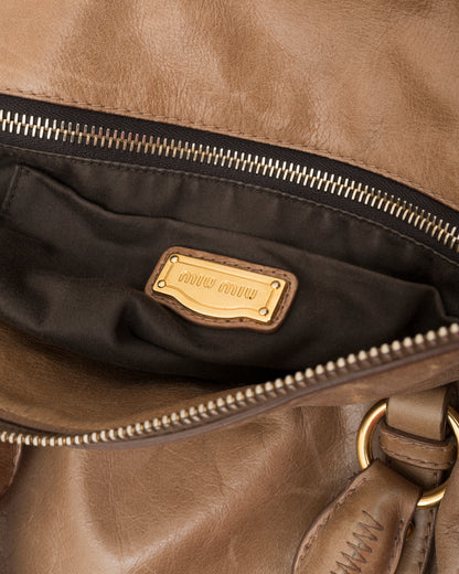 2000s MIU MIU Vitello Lux Taupe Large Bow Bag