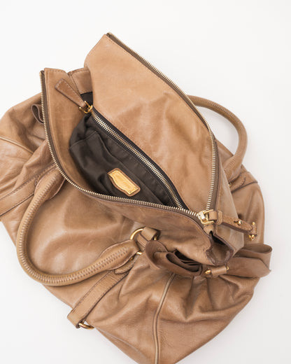 2000s MIU MIU Vitello Lux Taupe Large Bow Bag