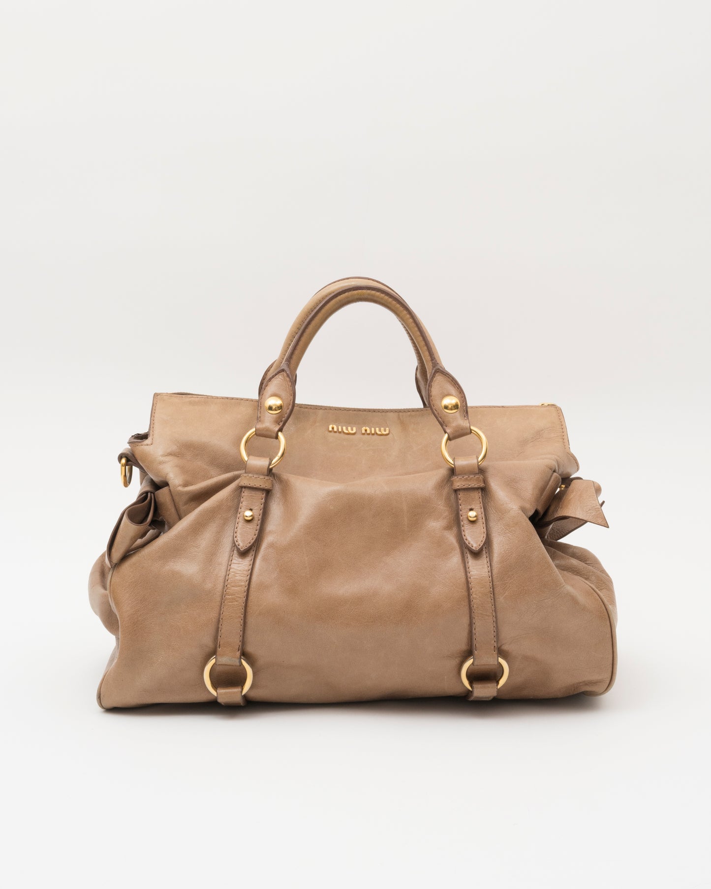 2000s MIU MIU Vitello Lux Taupe Large Bow Bag