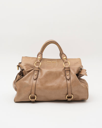 2000s MIU MIU Vitello Lux Taupe Large Bow Bag